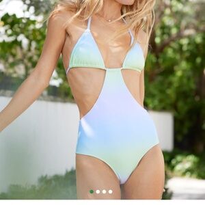 Aerie purple green ombre string cut out one piece bathing suit swimsuit M NWT